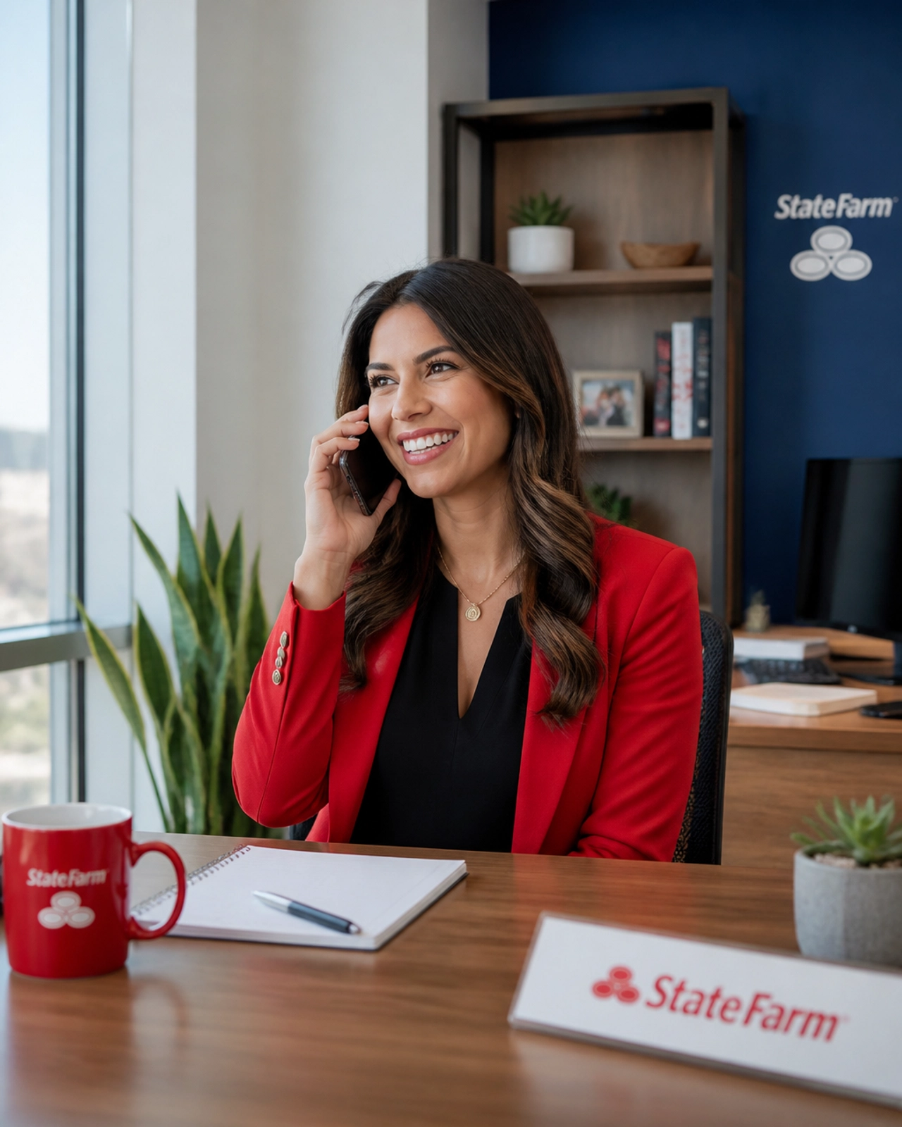 Smiling agent having a stress-free conversation on a smartphone