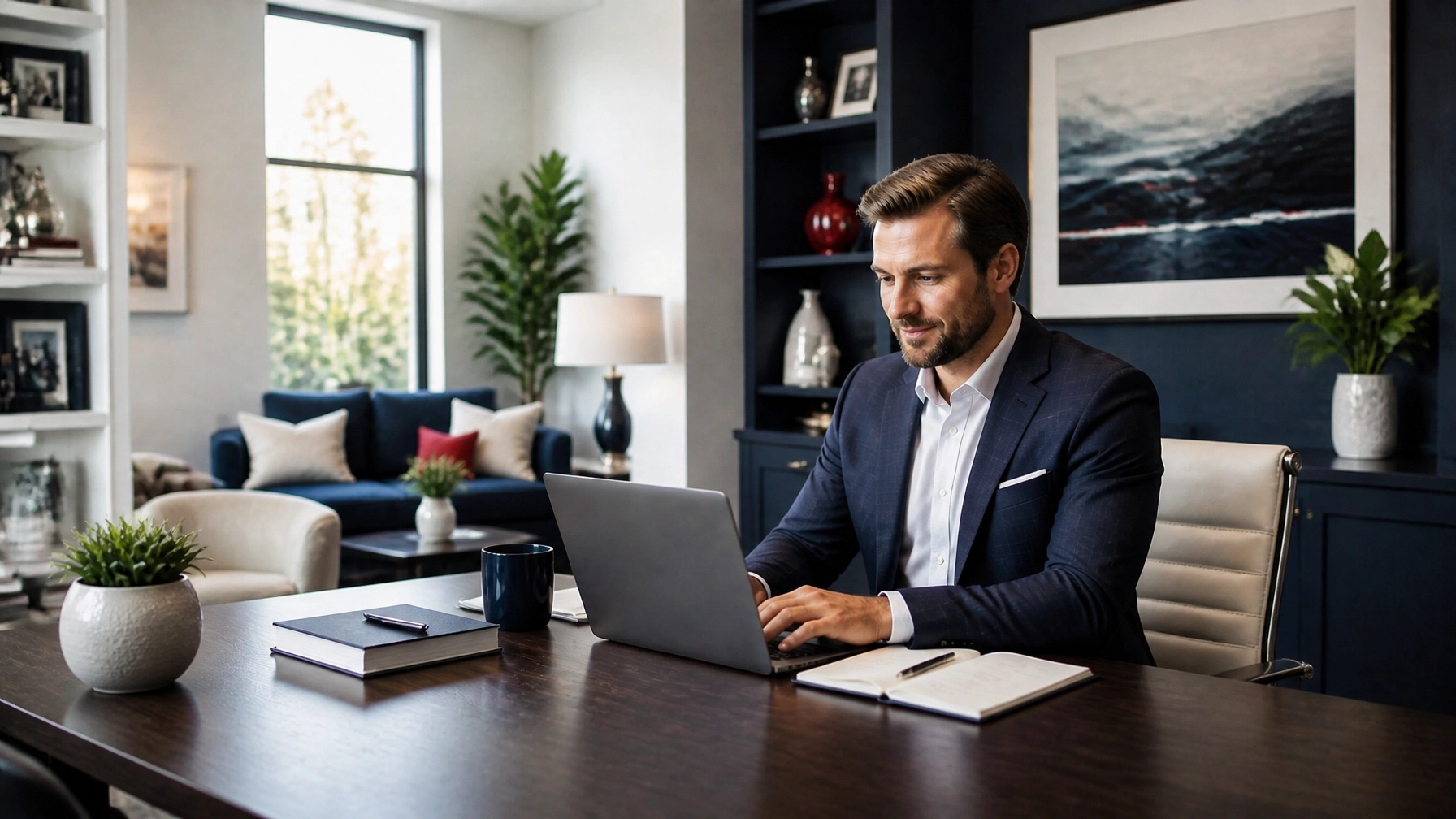 Insurance agent reviewing monthly technology costs in a bright modern office, showing the financial side of choosing the right small business ISP