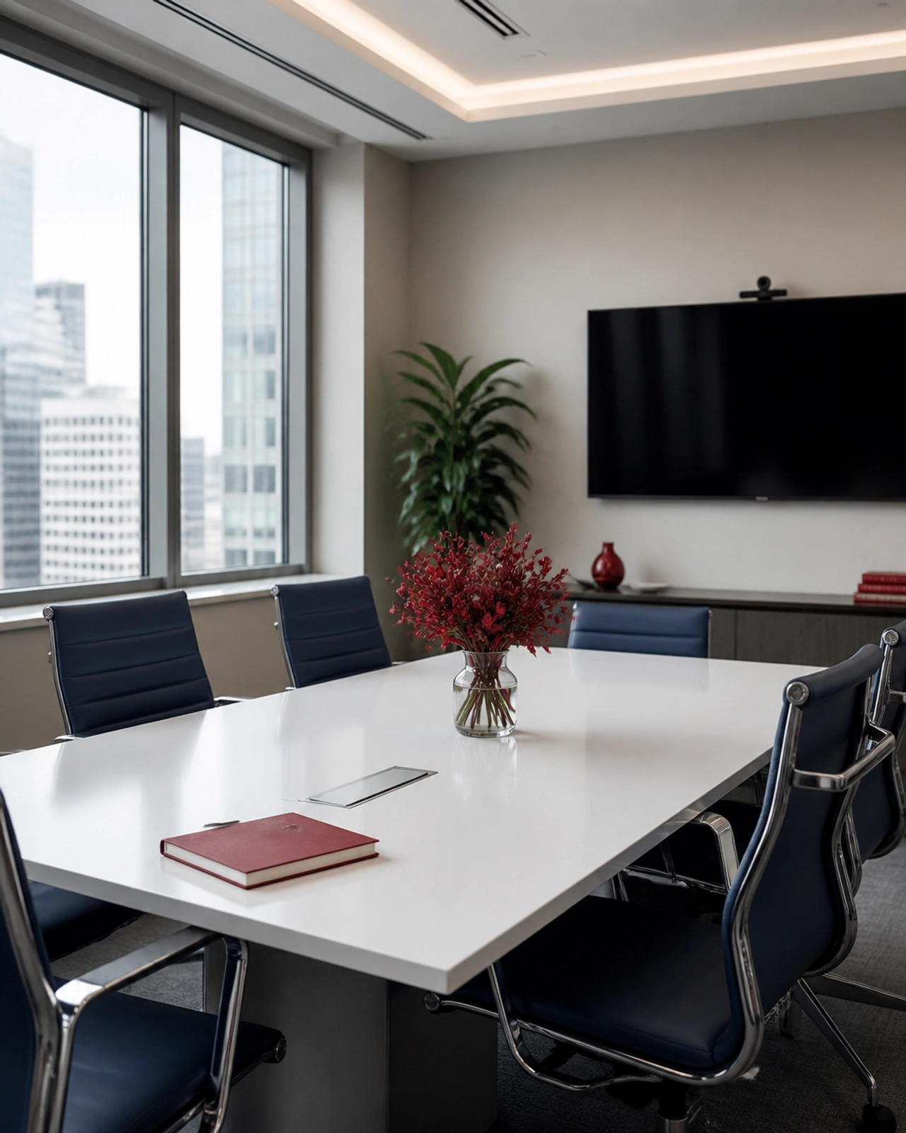 Modern conference room with clean tech setup