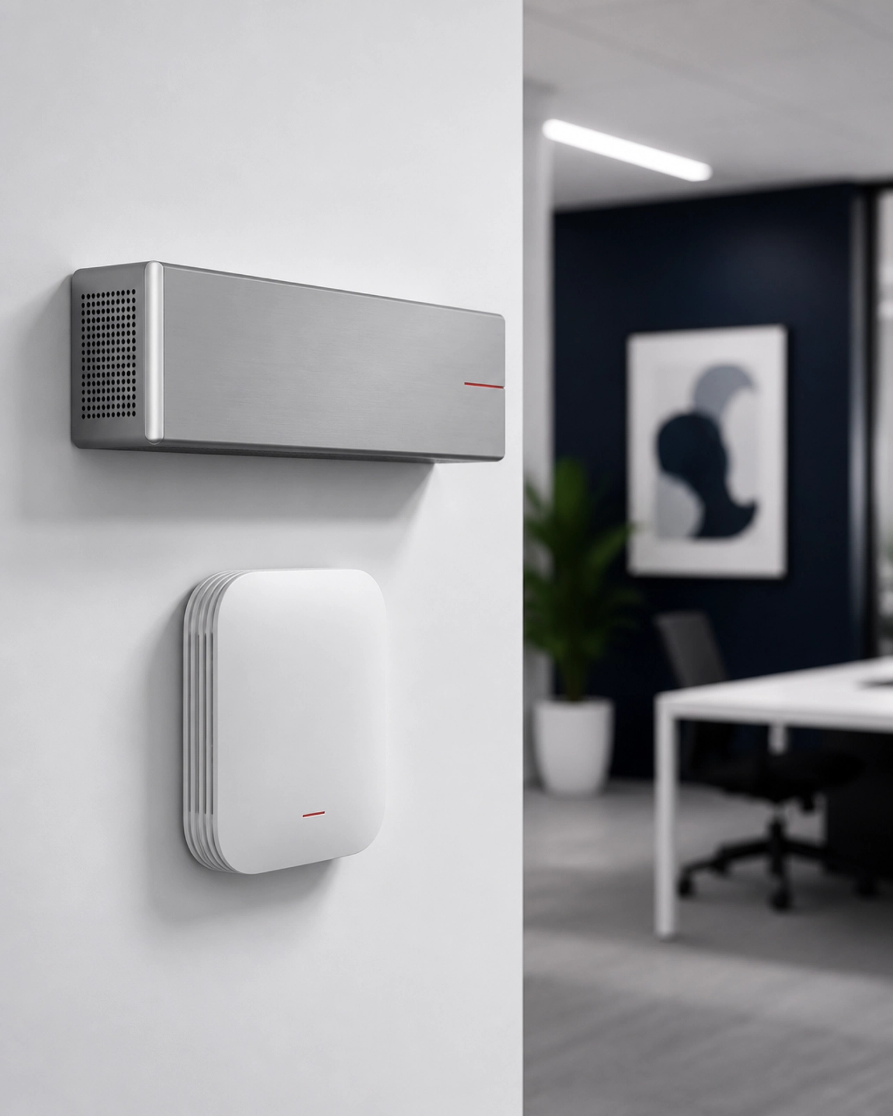 Enterprise-grade network equipment neatly installed in a modern office